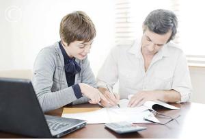 Businesswoman guiding man with paperwork